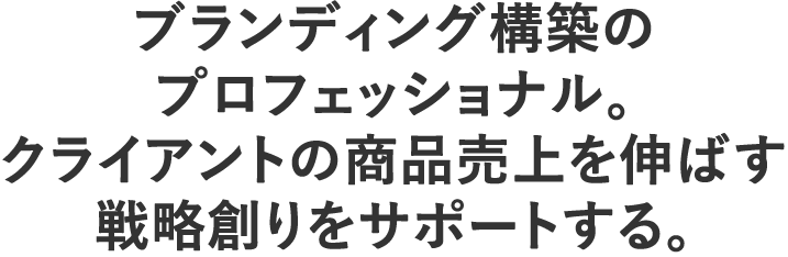 ブランディング構築のプロフェッショナル、クライアントの商品売上を伸ばす戦略創りをサポートする。